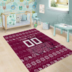Personalized Brisbane Broncos Christmas Area Rug Australian Rugby Fans - Pixelated Ugly Xmas Pattern Mascot Santa