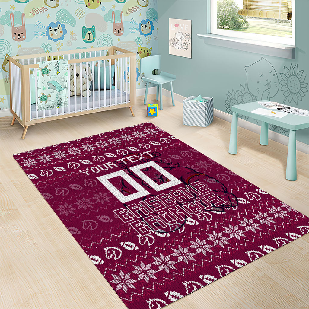 Personalized Brisbane Broncos Christmas Area Rug Australian Rugby Fans - Pixelated Ugly Xmas Pattern Mascot Santa