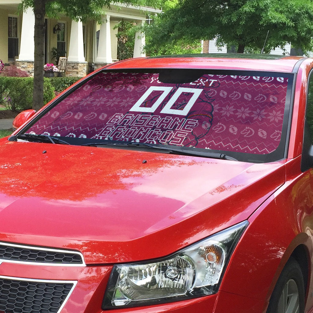 Personalized Brisbane Broncos Christmas Auto Sun Shade Australian Rugby Fans - Pixelated Ugly Xmas Pattern Mascot Santa