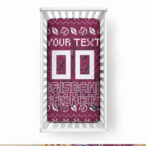 Personalized Brisbane Broncos Christmas Baby Bed Cover Australian Rugby Fans - Pixelated Ugly Xmas Pattern Mascot Santa