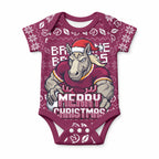 Personalized Brisbane Broncos Christmas Baby Onesie Australian Rugby Fans - Pixelated Ugly Xmas Pattern Mascot Santa