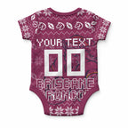 Personalized Brisbane Broncos Christmas Baby Onesie Australian Rugby Fans - Pixelated Ugly Xmas Pattern Mascot Santa