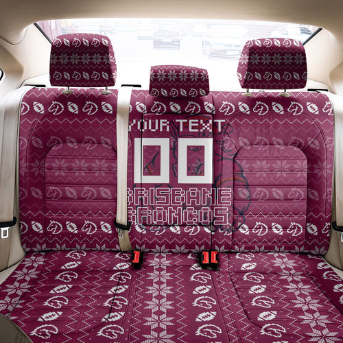 Personalized Brisbane Broncos Christmas Back Car Seat Cover Australian Rugby Fans - Pixelated Ugly Xmas Pattern Mascot Santa