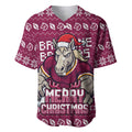 Personalized Brisbane Broncos Christmas Baseball Jersey Australian Rugby Fans - Pixelated Ugly Xmas Pattern Mascot Santa