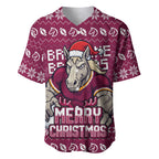 Personalized Brisbane Broncos Christmas Baseball Jersey Australian Rugby Fans - Pixelated Ugly Xmas Pattern Mascot Santa