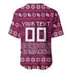 Personalized Brisbane Broncos Christmas Baseball Jersey Australian Rugby Fans - Pixelated Ugly Xmas Pattern Mascot Santa