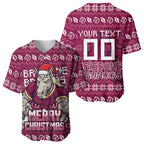 Personalized Brisbane Broncos Christmas Baseball Jersey Australian Rugby Fans - Pixelated Ugly Xmas Pattern Mascot Santa