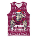 Personalized Brisbane Broncos Christmas Basketball Jersey Australian Rugby Fans - Pixelated Ugly Xmas Pattern Mascot Santa