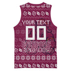 Personalized Brisbane Broncos Christmas Basketball Jersey Australian Rugby Fans - Pixelated Ugly Xmas Pattern Mascot Santa