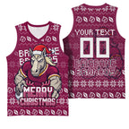 Personalized Brisbane Broncos Christmas Basketball Jersey Australian Rugby Fans - Pixelated Ugly Xmas Pattern Mascot Santa