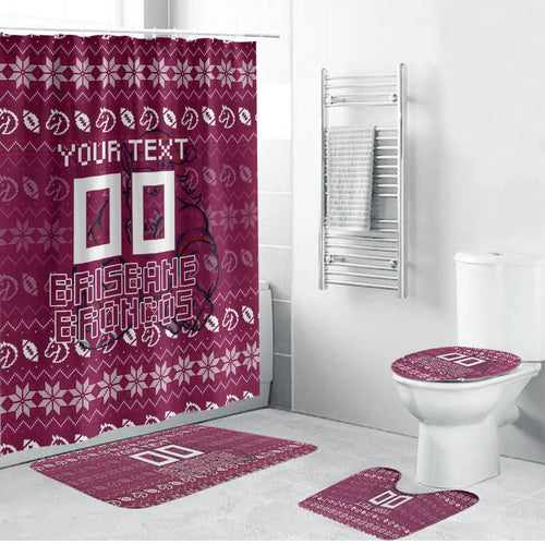Personalized Brisbane Broncos Christmas Bathroom Set Australian Rugby Fans - Pixelated Ugly Xmas Pattern Mascot Santa