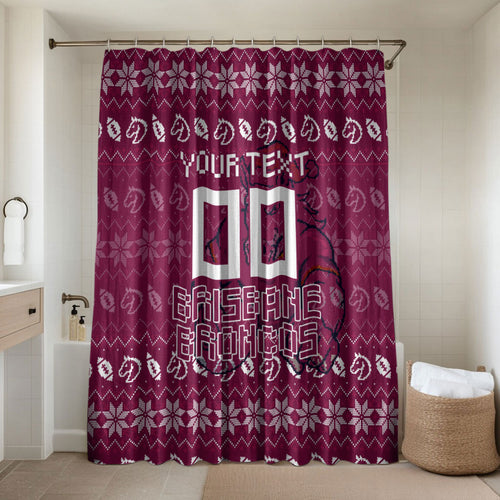 Personalized Brisbane Broncos Christmas Bathroom Set Australian Rugby Fans - Pixelated Ugly Xmas Pattern Mascot Santa