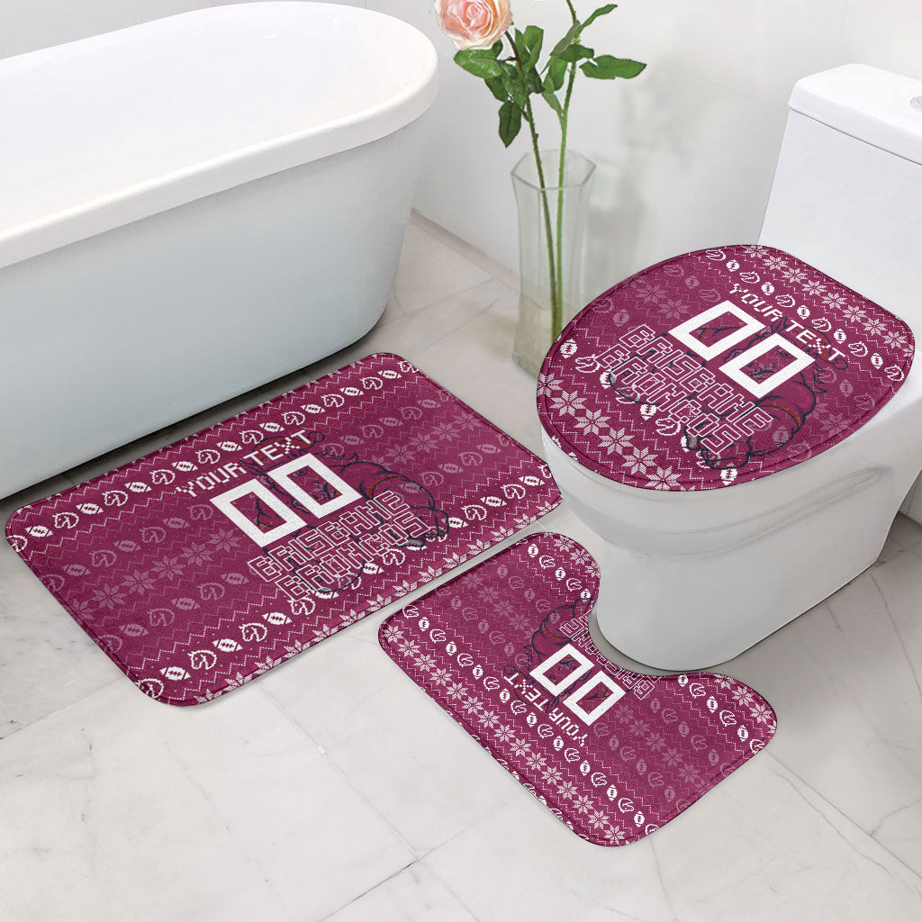Personalized Brisbane Broncos Christmas Bathroom Set Australian Rugby Fans - Pixelated Ugly Xmas Pattern Mascot Santa