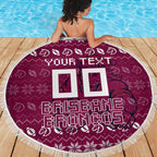 Personalized Brisbane Broncos Christmas Beach Blanket Australian Rugby Fans - Pixelated Ugly Xmas Pattern Mascot Santa