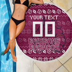 Personalized Brisbane Broncos Christmas Beach Blanket Australian Rugby Fans - Pixelated Ugly Xmas Pattern Mascot Santa