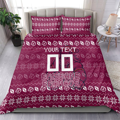 Personalized Brisbane Broncos Christmas Bedding Set Australian Rugby Fans - Pixelated Ugly Xmas Pattern Mascot Santa