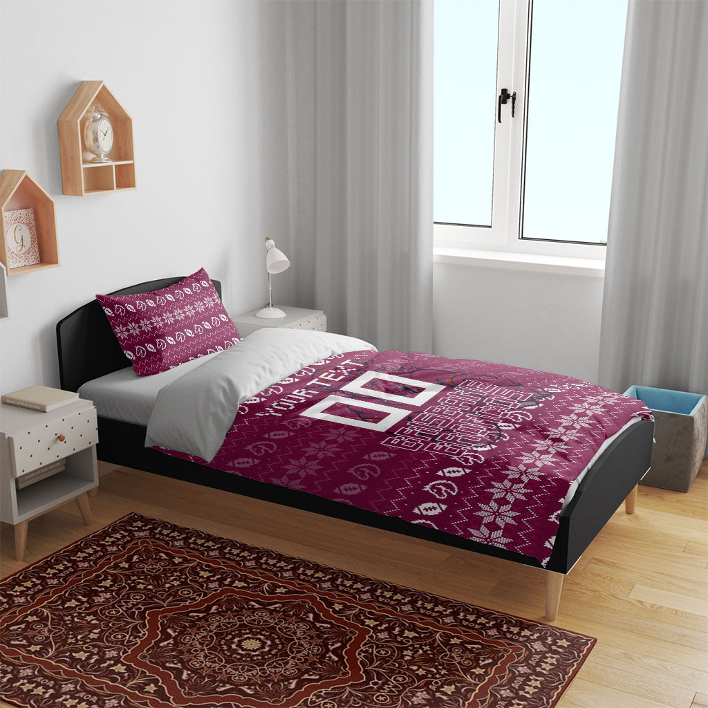 Personalized Brisbane Broncos Christmas Bedding Set Australian Rugby Fans - Pixelated Ugly Xmas Pattern Mascot Santa