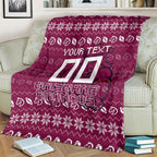 Personalized Brisbane Broncos Christmas Blanket Australian Rugby Fans - Pixelated Ugly Xmas Pattern Mascot Santa