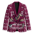 Personalized Brisbane Broncos Christmas Blazer Australian Rugby Fans - Pixelated Ugly Xmas Pattern Mascot Santa