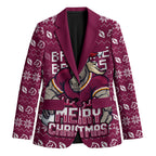 Personalized Brisbane Broncos Christmas Blazer Australian Rugby Fans - Pixelated Ugly Xmas Pattern Mascot Santa
