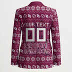 Personalized Brisbane Broncos Christmas Blazer Australian Rugby Fans - Pixelated Ugly Xmas Pattern Mascot Santa