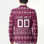 Personalized Brisbane Broncos Christmas Blazer Australian Rugby Fans - Pixelated Ugly Xmas Pattern Mascot Santa
