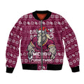 Personalized Brisbane Broncos Christmas Bomber Jacket Australian Rugby Fans - Pixelated Ugly Xmas Pattern Mascot Santa