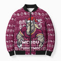 Personalized Brisbane Broncos Christmas Bomber Puffer Jacket Australian Rugby Fans - Pixelated Ugly Xmas Pattern Mascot Santa