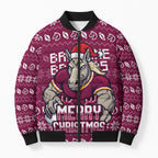 Personalized Brisbane Broncos Christmas Bomber Puffer Jacket Australian Rugby Fans - Pixelated Ugly Xmas Pattern Mascot Santa