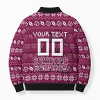 Personalized Brisbane Broncos Christmas Bomber Puffer Jacket Australian Rugby Fans - Pixelated Ugly Xmas Pattern Mascot Santa