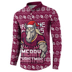 Personalized Brisbane Broncos Christmas Button Sweatshirt Australian Rugby Fans - Pixelated Ugly Xmas Pattern Mascot Santa