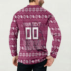 Personalized Brisbane Broncos Christmas Button Sweatshirt Australian Rugby Fans - Pixelated Ugly Xmas Pattern Mascot Santa