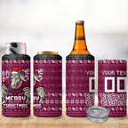 Personalized Brisbane Broncos Christmas 4 in 1 Can Cooler Tumbler Australian Rugby Fans - Pixelated Ugly Xmas Pattern Mascot Santa