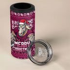 Personalized Brisbane Broncos Christmas 4 in 1 Can Cooler Tumbler Australian Rugby Fans - Pixelated Ugly Xmas Pattern Mascot Santa