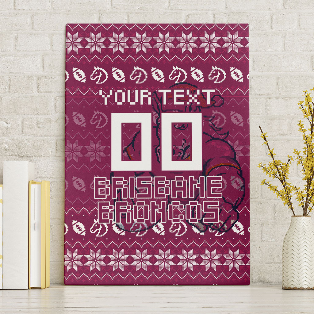 Personalized Brisbane Broncos Christmas Canvas Wall Art Australian Rugby Fans - Pixelated Ugly Xmas Pattern Mascot Santa