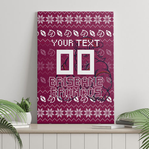Personalized Brisbane Broncos Christmas Canvas Wall Art Australian Rugby Fans - Pixelated Ugly Xmas Pattern Mascot Santa