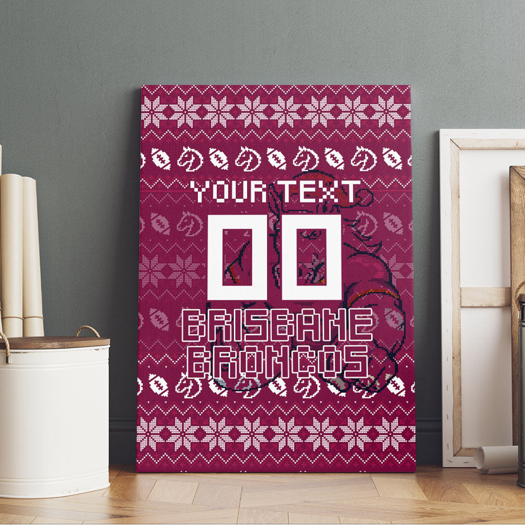 Personalized Brisbane Broncos Christmas Canvas Wall Art Australian Rugby Fans - Pixelated Ugly Xmas Pattern Mascot Santa