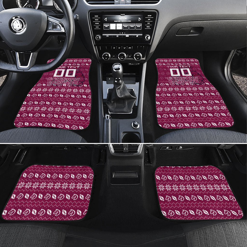 Personalized Brisbane Broncos Christmas Car Mats Australian Rugby Fans - Pixelated Ugly Xmas Pattern Mascot Santa