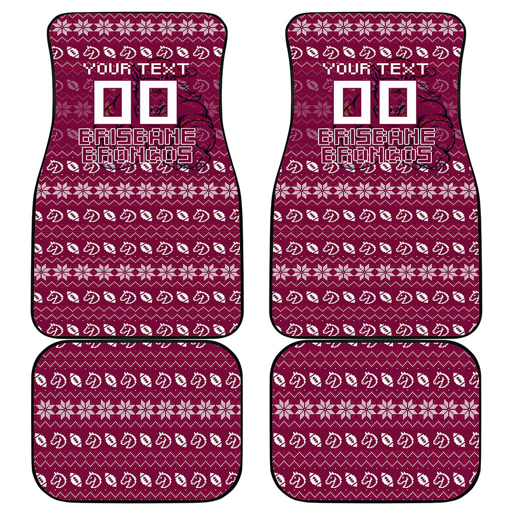 Personalized Brisbane Broncos Christmas Car Mats Australian Rugby Fans - Pixelated Ugly Xmas Pattern Mascot Santa