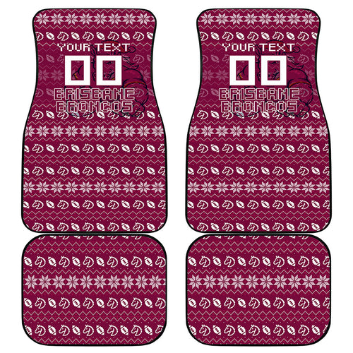 Personalized Brisbane Broncos Christmas Car Mats Australian Rugby Fans - Pixelated Ugly Xmas Pattern Mascot Santa