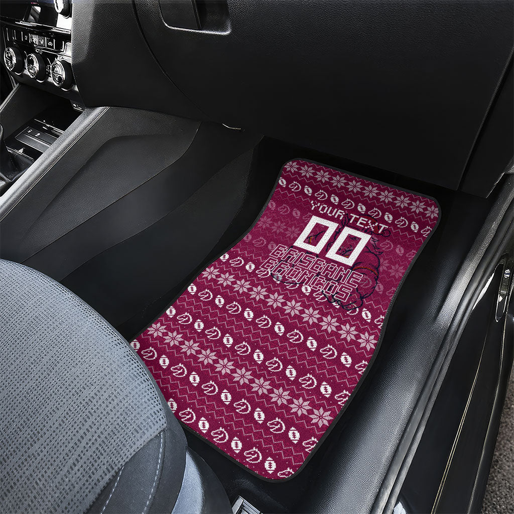 Personalized Brisbane Broncos Christmas Car Mats Australian Rugby Fans - Pixelated Ugly Xmas Pattern Mascot Santa