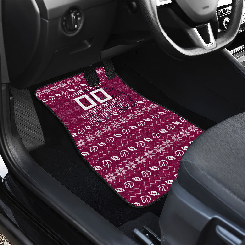 Personalized Brisbane Broncos Christmas Car Mats Australian Rugby Fans - Pixelated Ugly Xmas Pattern Mascot Santa