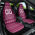Personalized Brisbane Broncos Christmas Car Seat Cover Australian Rugby Fans - Pixelated Ugly Xmas Pattern Mascot Santa