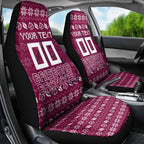 Personalized Brisbane Broncos Christmas Car Seat Cover Australian Rugby Fans - Pixelated Ugly Xmas Pattern Mascot Santa