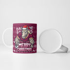 Personalized Brisbane Broncos Christmas Ceramic Mug Australian Rugby Fans - Pixelated Ugly Xmas Pattern Mascot Santa