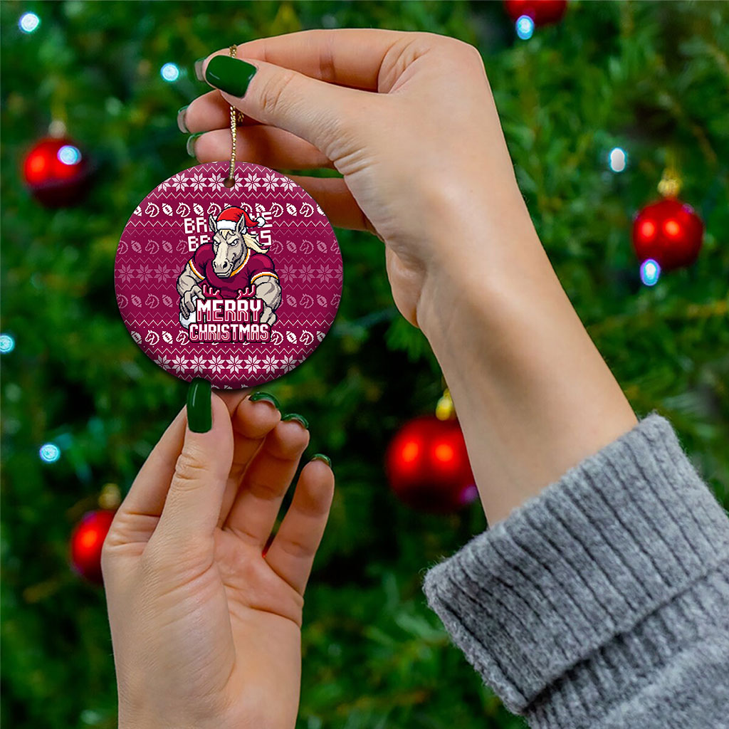 Brisbane Broncos Christmas Ceramic Ornament Australian Rugby Fans - Pixelated Ugly Xmas Pattern Mascot Santa