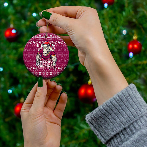 Brisbane Broncos Christmas Ceramic Ornament Australian Rugby Fans - Pixelated Ugly Xmas Pattern Mascot Santa