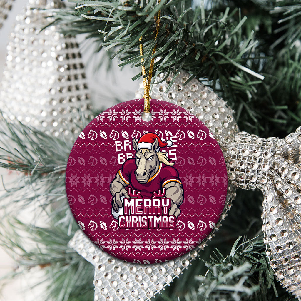 Brisbane Broncos Christmas Ceramic Ornament Australian Rugby Fans - Pixelated Ugly Xmas Pattern Mascot Santa