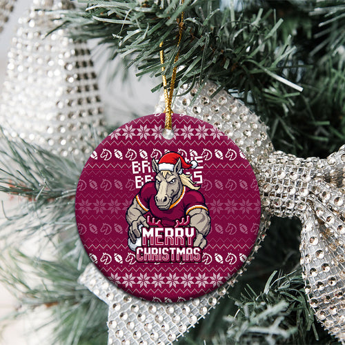Brisbane Broncos Christmas Ceramic Ornament Australian Rugby Fans - Pixelated Ugly Xmas Pattern Mascot Santa