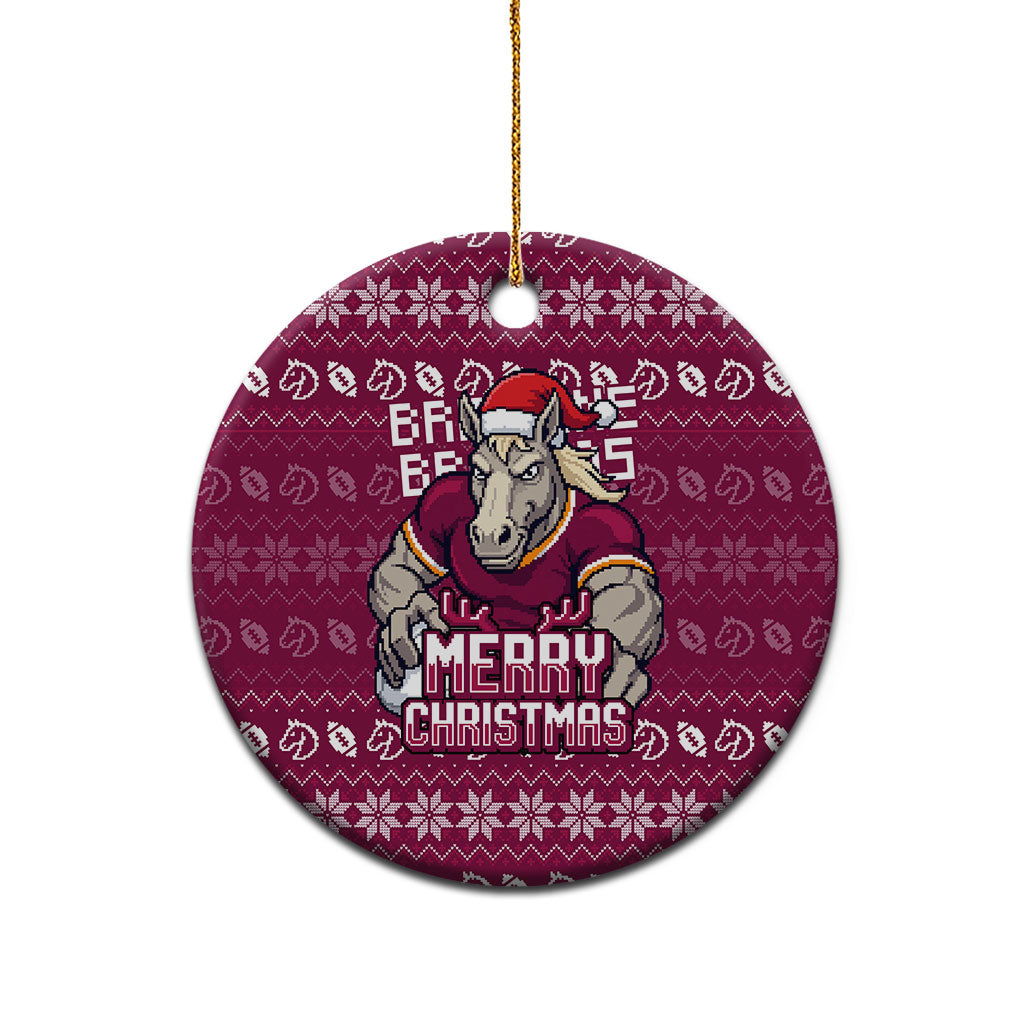 Brisbane Broncos Christmas Ceramic Ornament Australian Rugby Fans - Pixelated Ugly Xmas Pattern Mascot Santa